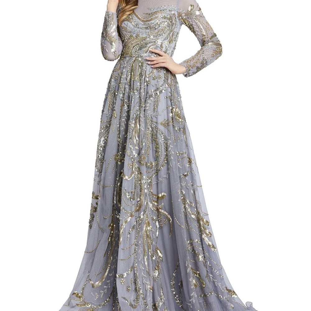 Mac Duggal Elegant Gold and Gray Evening Gown